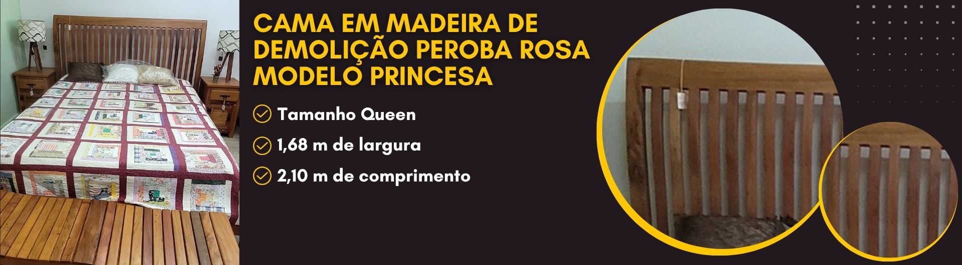 Cama em madeira de demolição Peroba Rosa modelo Princesa - Banner Desktop